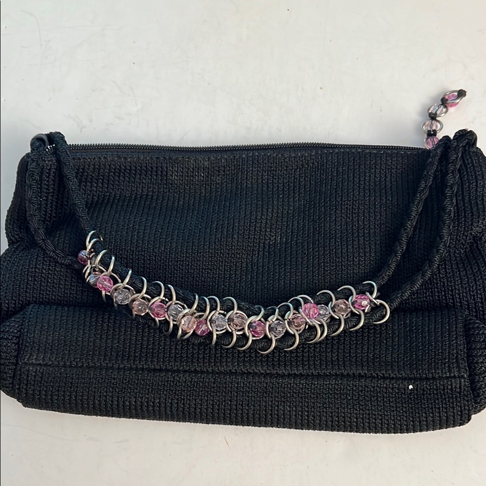 The Sak Black Crocheted Satchel Bag with Beaded Handle